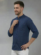 RAY LIGHT Men's Signature Solid Casual Shirt – Chinese Collar with Chest Pocket