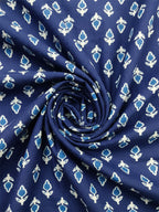 RAY LIGHT Men's Artisan Block Print Cotton Short Kurta – Navy Blue with Contrast Cuffs