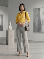 Ray Light Women’s Linen Wide-Leg Trousers | Solid Light Grey Formal & Casual Pants