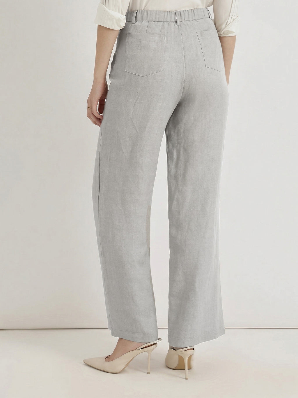 Ray Light Women’s Linen Wide-Leg Trousers | Solid Light Grey Formal & Casual Pants
