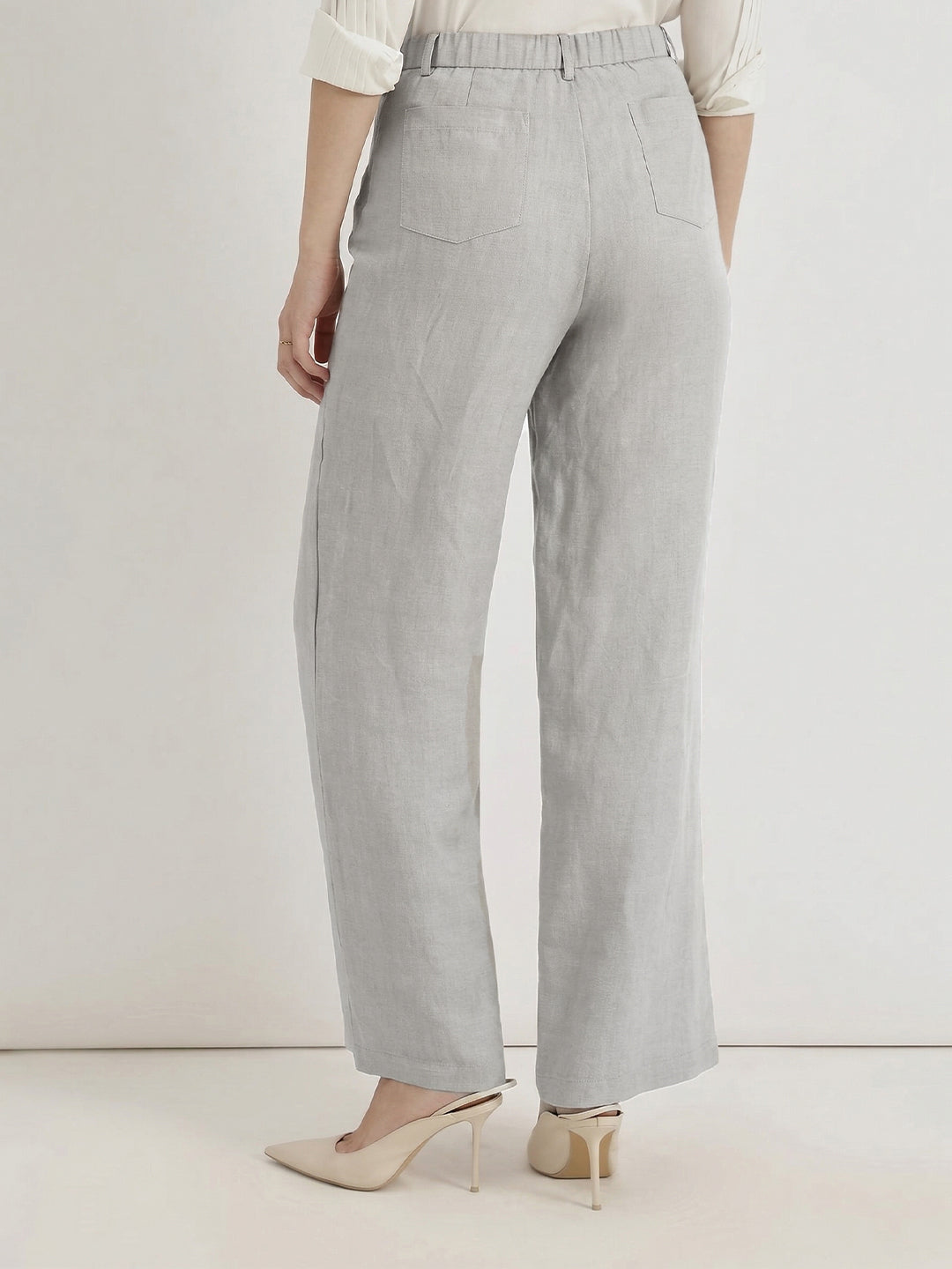 Ray Light Women’s Linen Wide-Leg Trousers | Solid Light Grey Formal & Casual Pants