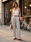 Ray Light Women’s Linen Wide-Leg Trousers | Solid Light Grey Formal & Casual Pants