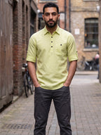 RAY LIGHT Men's Essential Solid Cotton Short Kurta – Mint Green with Roll-Up Sleeves