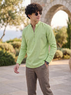 RAY LIGHT Men's Modern Zip-Neck Solid Cotton Short Kurta – Navy Blue