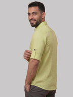 RAY LIGHT Men's Essential Solid Cotton Short Kurta – Mint Green with Roll-Up Sleeves