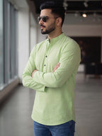 RAY LIGHT Men's Essential Solid Cotton Short Kurta – Soft Peach Orange with Cuffless Sleeves