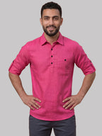 RAY LIGHT Men's Essential Solid Cotton Short Kurta – Mint Green with Roll-Up Sleeves