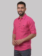 RAY LIGHT Men's Essential Solid Cotton Short Kurta – Mint Green with Roll-Up Sleeves