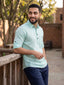 RAY LIGHT Men's Essential Solid Cotton Short Kurta – Mint Green with Roll-Up Sleeves