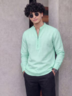 RAY LIGHT Men's Modern Zip-Neck Solid Cotton Short Kurta – Navy Blue