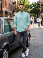 RAY LIGHT Men's Signature Solid Casual Shirt – Chinese Collar with Chest Pocket