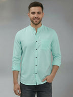 RAY LIGHT Men's Signature Solid Casual Shirt – Chinese Collar with Chest Pocket