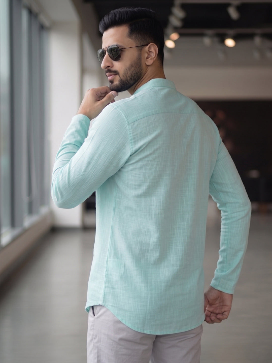 RAY LIGHT Men's Essential Solid Cotton Short Kurta – Soft Peach Orange with Cuffless Sleeves
