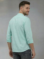 RAY LIGHT Men's Signature Solid Casual Shirt – Chinese Collar with Chest Pocket
