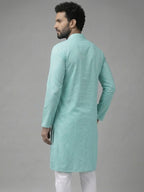 RAY LIGHT Men's Classic Solid Cotton Long Kurta – Dark Green with Dual Side Pockets