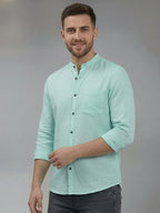 RAY LIGHT Men's Signature Solid Casual Shirt – Chinese Collar with Chest Pocket