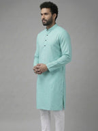 RAY LIGHT Men's Classic Solid Cotton Long Kurta – Dark Green with Dual Side Pockets