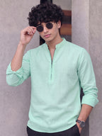 RAY LIGHT Men's Modern Zip-Neck Solid Cotton Short Kurta – Navy Blue