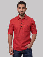 RAY LIGHT Men's Essential Solid Cotton Short Kurta – Mint Green with Roll-Up Sleeves