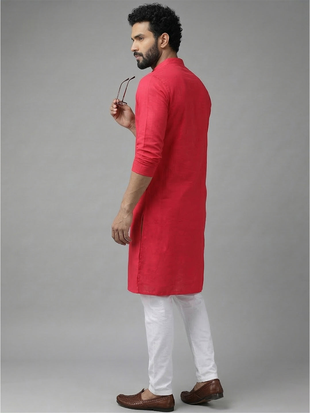 RAY LIGHT Men's 100% Cotton Solid Long Kurta with Mandarin Collar