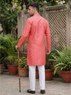 RAY LIGHT Men's Royal Jacquard Geometric Long Kurta – Deep Maroon