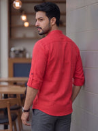 RAY LIGHT Men's Urban Fusion 100% Cotton Solid Short Kurta – Mandarin Collar with Roll-Up Sleeves