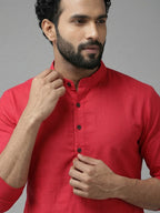 RAY LIGHT Men's Classic Solid Cotton Long Kurta – Dark Green with Dual Side Pockets