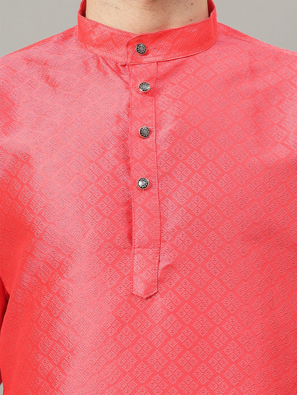 RAY LIGHT Men's Royal Jacquard Geometric Long Kurta – Deep Maroon