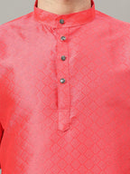 RAY LIGHT Men's Royal Jacquard Geometric Long Kurta – Deep Maroon