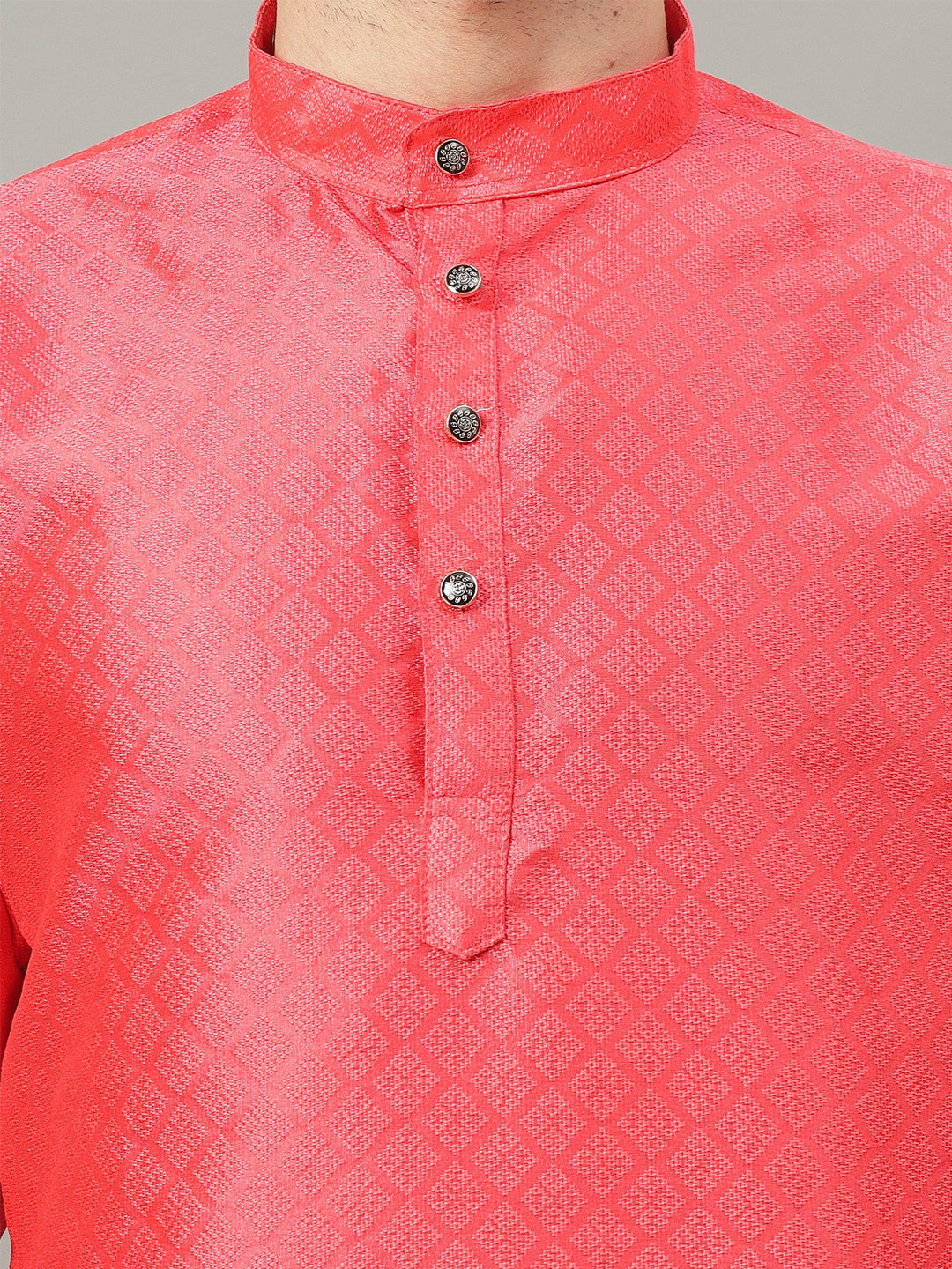 RAY LIGHT Men's Royal Jacquard Geometric Long Kurta – Deep Maroon
