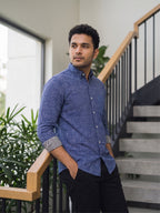 RAY LIGHT Men's Textured Print Poplin Casual Shirt – Dark Green