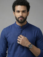 RAY LIGHT Men's 100% Cotton Solid Long Kurta with Mandarin Collar