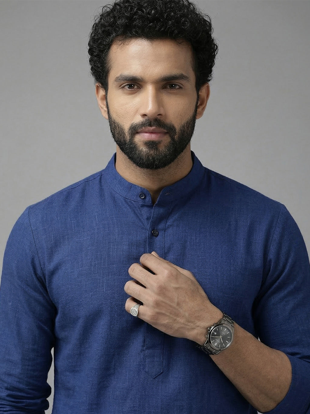 RAY LIGHT Men's Classic Solid Cotton Long Kurta – Dark Green with Dual Side Pockets