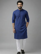 RAY LIGHT Men's Classic Solid Cotton Long Kurta – Dark Green with Dual Side Pockets
