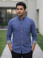 RAY LIGHT Men's Textured Print Poplin Casual Shirt – Dark Green