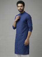 RAY LIGHT Men's 100% Cotton Solid Long Kurta with Mandarin Collar