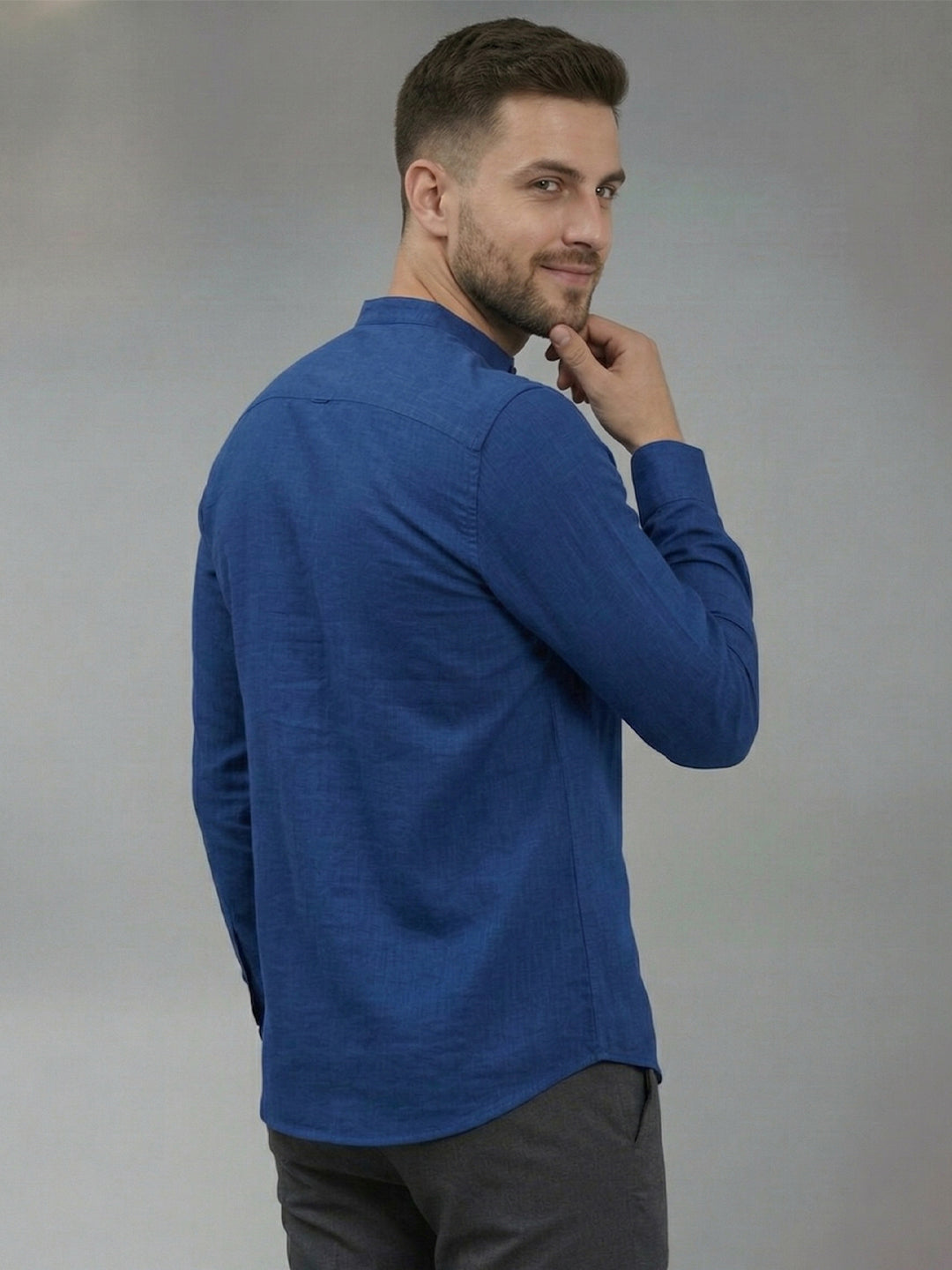RAY LIGHT Men's Signature Solid Casual Shirt – Chinese Collar with Chest Pocket