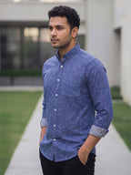 RAY LIGHT Men's Textured Print Poplin Casual Shirt – Dark Green