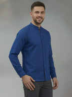 RAY LIGHT Men's Signature Solid Casual Shirt – Chinese Collar with Chest Pocket