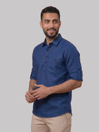 RAY LIGHT Men's Essential Solid Cotton Short Kurta – Sky Blue with Roll-Up Sleeves