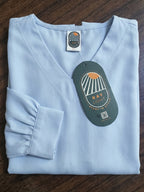 Ray Light Women’s Sky Blue Solid Crepe Blouse with V-Neck & Full Sleeves