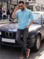 RAY LIGHT Men's Essential Solid Cotton Short Kurta – Sky Blue with Roll-Up Sleeves