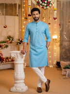 RAY LIGHT Men's Classic Solid Cotton Long Kurta – Dark Green with Dual Side Pockets