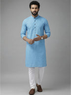 RAY LIGHT Men's Classic Solid Cotton Long Kurta – Dark Green with Dual Side Pockets