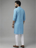 RAY LIGHT Men's 100% Cotton Solid Long Kurta with Mandarin Collar