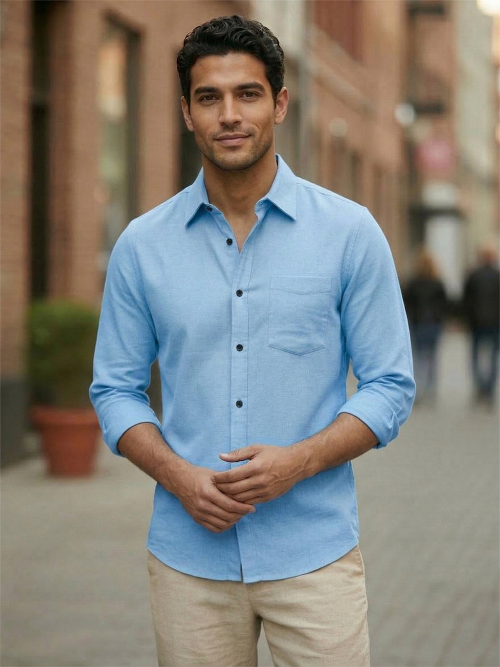 RAY LIGHT Men's Classic Core Solid Formal Shirt – Spread Collar with Functional Chest Pocket