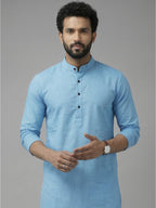RAY LIGHT Men's 100% Cotton Solid Long Kurta with Mandarin Collar