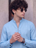 RAY LIGHT Men's Modern Zip-Neck Solid Cotton Short Kurta – Mustard Yellow