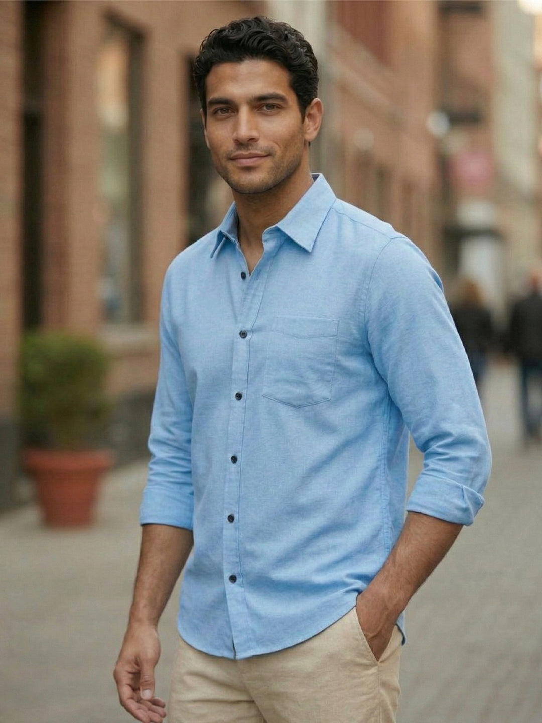 RAY LIGHT Men's Classic Core Solid Formal Shirt – Spread Collar with Functional Chest Pocket