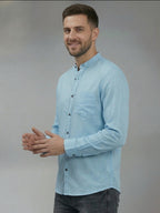 RAY LIGHT Men's Minimalist Solid Casual Shirt – Chinese Collar & Functional Chest Pocket